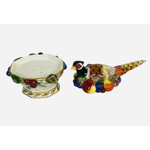 Vintage Fitz and Floyd Venezia Salt Pepper Set Pheasant Original Box Autumn Fall - Picture 3 of 9